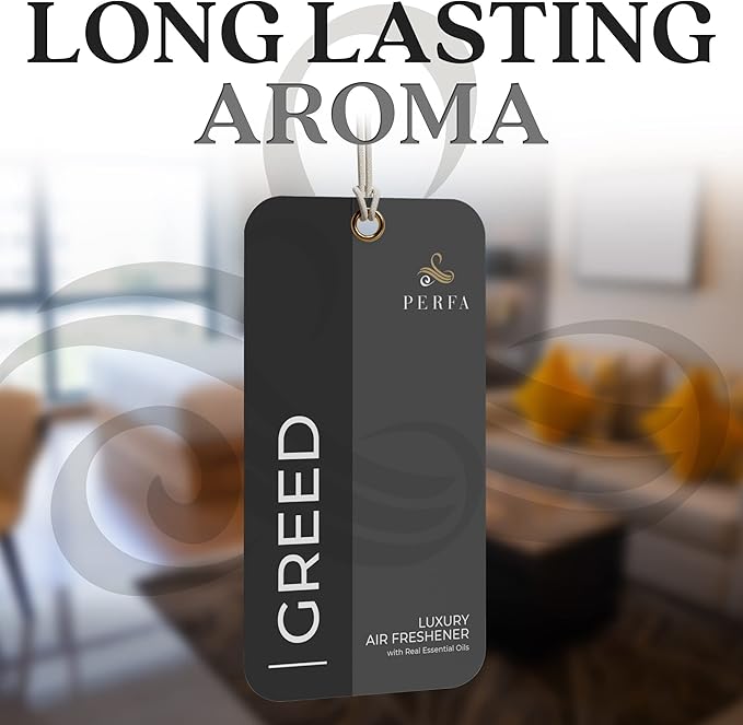 Greed Disposable Card Freshener for Men | Car Scents Air Freshener with Greed Fragrance | Strong Car Perfume Air Freshener with Odour Eliminating Technology | Greed by Perfa
