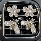 Bling Bee Flower Air Vent Clips, Crystal Daisy Car Air Fresheners Vent Clips Car Diffuser Vent Clip Rhinestone Decoration Interior Decor Bling Accessories for Women (Bee & Daisy)