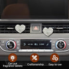 2PCS Heart-Shaped Car Vent Clip with Rhinestone, Car Vent Accessory, Bling Heart Charm Air Conditioning Outlet Clip, Auto Diffuser Air Freshener Charm for Women Girls (White, Heart)