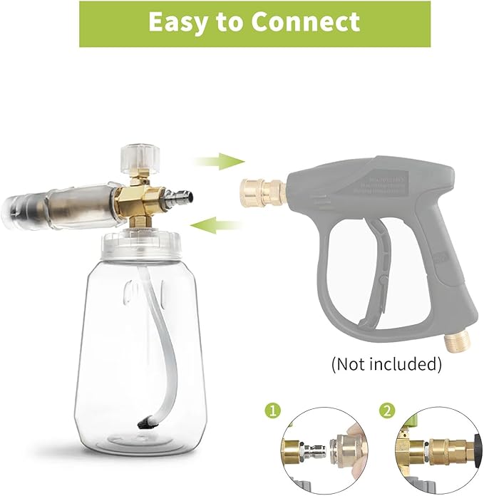 Foam Cannon, Pressure Washer Gun with 1/4 Inch Quick Connect, Fully Transparent Body Design, Adjustable Nozzle, Fits Most Power Washing Accessories, 1 Liter, Pressure 1450psi-5000psi