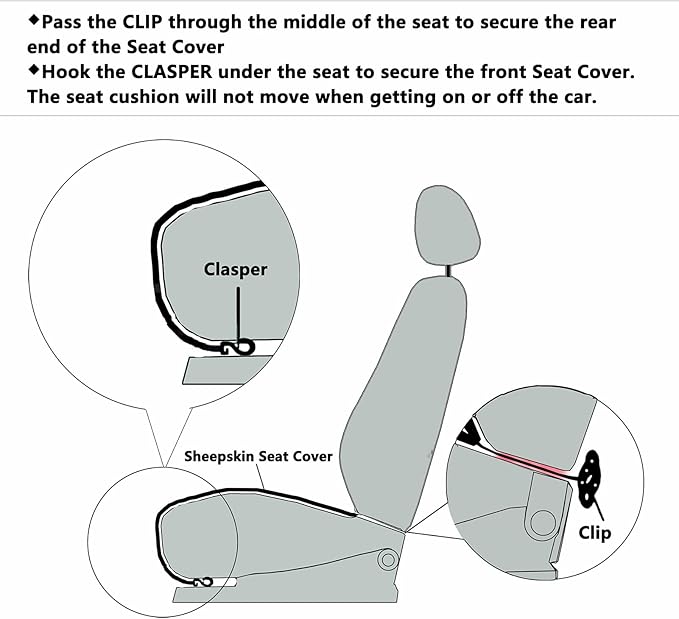 OGLAND Fluffy Genuine Australia Sheepskin Car Seat Cover for Auto Interior Accessories with Soft Fuzzy Wool Eco-Friendly Natural Fur Non-Slip (Graphite, Front)
