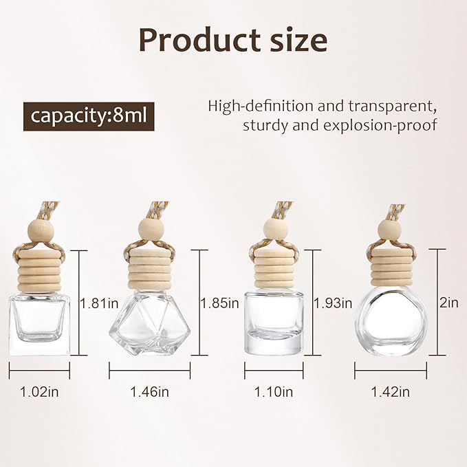 60Pcs Hanging Car Air Freshener Diffuser, 10ml Empty Glass Essential Pendant Bottles, Automotive Oil Aromatherapy Fragrance Perfume Containers