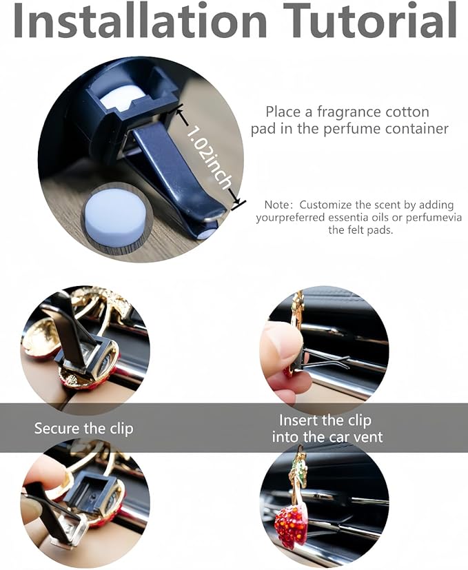 Cute Cherry Air Freshener Vent Clips Car Accessories, 2Pcs Rhinestone Cherry Air Vent Clips for Fresheners Car Decoration, Lovely Cherries Airs Freshener Vents Clip for Women Gifts