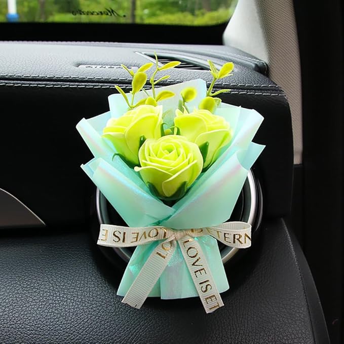 Mini Car Vent Clip Air Freshener, Aesthetic Floral Soap Rose Bouquet Diffuser Decor, Reusable Essential Oil Aroma Pad, Cute Car Accessories Gift for Women (Style C)