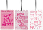 Pink Coquette Bows Car Air Freshener Preppy Pink Car Accessories Interior Hanging 3Pcs, How Lucky Are We Retro Coquette Rear View Mirror Decor Cute Cars Accessories for Women Closet Drawer(Lavender)