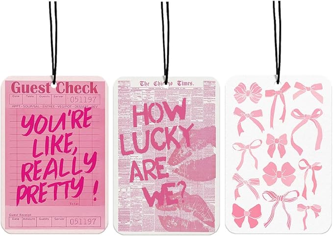 Pink Coquette Bows Car Air Freshener Preppy Pink Car Accessories Interior Hanging 3Pcs, How Lucky Are We Retro Coquette Rear View Mirror Decor Cute Cars Accessories for Women Closet Drawer(Lavender)