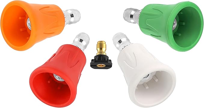 Pressure Washer Nozzle Guard, Stainless Steel High Power Washer Nozzle Tips Set with Upgraded Rubber Protector Cover, 5Pcs Pressure Washing Nozzle Holder with 1/4" Quick Connect, Orifice 4.0