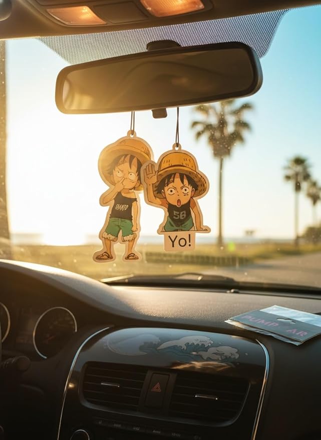 PumpCar 2 pieces Luffy kid double-sided hanging Japanese anime cherry-scented One Piece car air freshener Cool anime hanging air fresheners for rearview mirror Car Interior Accessories Household Gifts