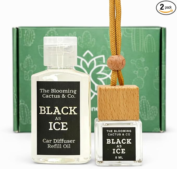 Car Air Freshener, Luxury Car Diffuser with 1 Oz Refill, Phthalate Free Fragrance – Long Lasting Scent | Refillable Hanging Air Freshener for Car, Home, Office | Made in USA (Black Ice (Type)