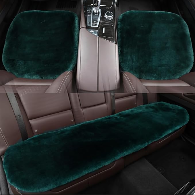 OGLAND Fluffy Genuine Australia Sheepskin Car Back Seat Cover for Auto Rear Interior Accessories Seat Cushion with Soft Fuzzy Wool Natural Fur Non-Slip (Alpine Green, Back)