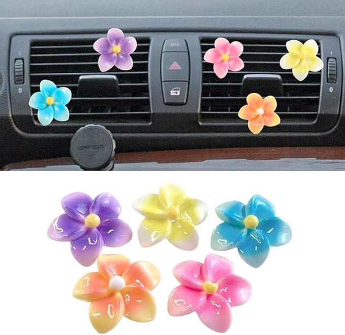 5pcs Car Air Vent Clip Decoration,Colourful Plumeria Car Air-Conditioning Outlet Clip Charm,Yellow Blue Pink Flower Auto Interior Accessory, Air Freshener Decor Gift for SUV,Truck,Bus