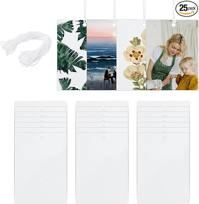 25 Pieces Sublimation Air Freshener Blanks, Air Freshener Sheets Felt,Car Scented Hanging Sheets Felt With 25 PCS Bags and Elastic Rope for DIY Car Interior Decor and Your Home