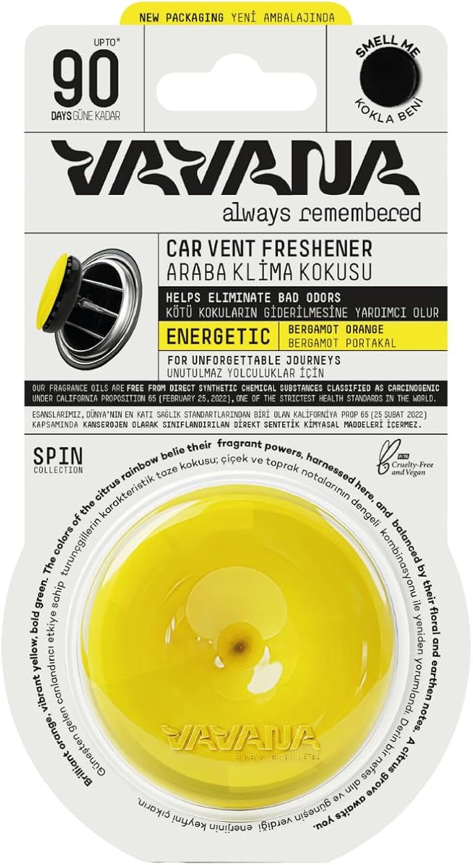 SPIN Essential Oil Car Fragrance – Vent Clip Air Freshener, ENERGETIC BERGAMOT ORANGE, Liquid Free Solid Scent, Long Lasting (2 Pack)