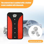 Bling Car Center Console Cover, Crown Crystal Rhinestones Vehicle Armrest Mat Protector, Anti Slip Sparkling Automotive Arm Rest Seat Box Cushion Pad Decor Accessories, Universal Fit (Red)