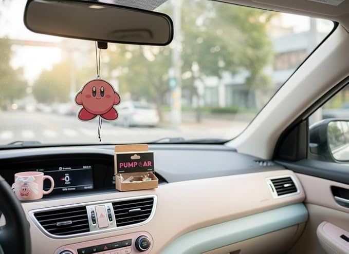 PumpCar 2 pieces Kirby Merch Pink Cute Kawaii double sided cartoon cherry scented funny car air freshener Cool hanging rearview mirror Interior Decor Dangler Accessories Gifts for Girls Women Birthday
