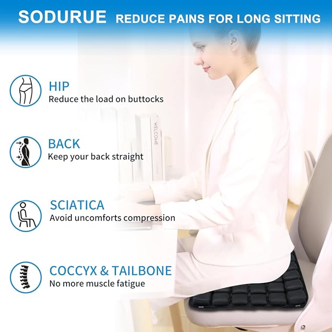Sodurue Travel Cushion Airplane seat,Airplane seat Cushion for Long Flights,Press Type air Inflatable Wheelchair seat Cushion for Car,Office,Stadium,Ergonomic Comfort Support,Heavy Duty (49 Air Bag)