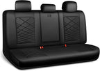 CAR PASS Luxury Nappa Leather Back Seat Covers, Piping Water Resistant Premium Faux Leather Rear Bench Seat Covers, Breathable Backseat Cover Universal Fit for Most Sedan SUV Van Truck, Black