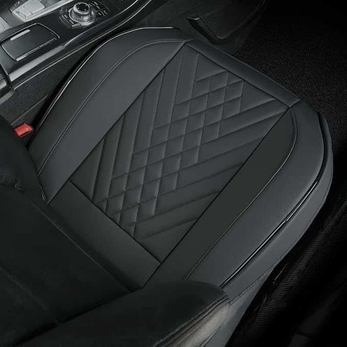 GIANT PANDA 2pcs Front Car Seat Covers Bottom Seat Covers, PU Leather Driver Car Seat Protectors Fits 95% of Vehicles, Wrapping Around The Bottom (Black)