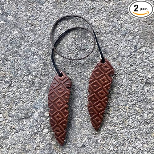 Air Flair | Leather Car Air Freshener | Double Feathers | Aztec Pattern (Leather Scent)
