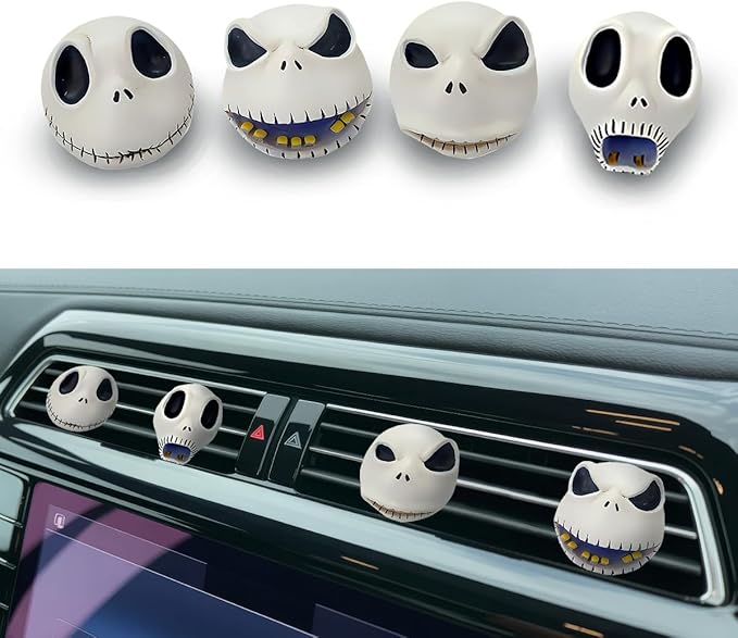 GENANY 3D Resin Horror Nightmare Skellington Car Air Freshener Vent Clips, Spooky Car Freshener, Horror Air Freshener, Gothic Gifts for Women and Men, Funny Spring Gifts For Movie Fans