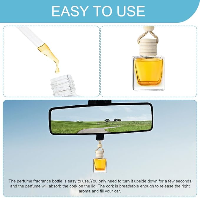5PCS Hanging Car Air Freshener, Car Air Freshener Diffuser, 8ml Empty Glass Auto Oil Perfume Aromatherapy Diffuser Charms, Refillable Perfume Bottles for Most Vehicles (Rectangle, Style 1)