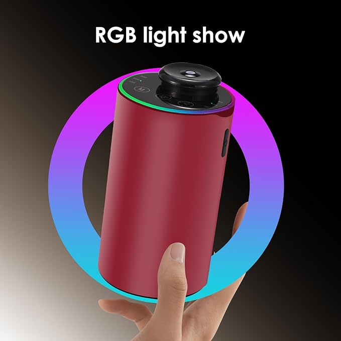Waterless Essential Oil Diffuser with 8 Color LED Night Light, 3 Mist Levels & Timers, Portable Rechargeable Aromatherapy Diffuser for Home Car Room Studio Office, Black Metal (Red)