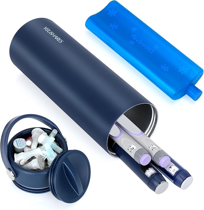 YOUSHARES Insulin Cooler Travel Case - 48H Non-Electric Cooling Bottle with TSA Approved Ice Pack, Diabetic Medication Pen Vials Refrigerator, Medical Carry Case Portable for 1–5 EpiPens