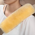 Soft & Cozy Australian Sheepskin Car Seat Belt Covers,2 Pack Fluffy Seatbelt Pads, Genunie Sheepskin Fur Shoulder Straps Cushions for Adults Kids Women and Men (Beige Yellow)