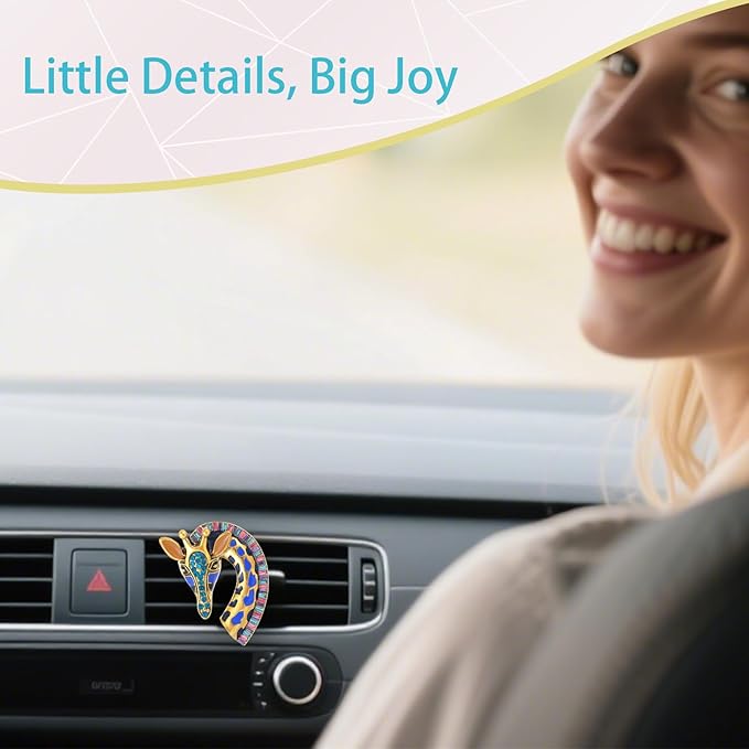Giraffe Car Decor,Cute Tropical Animal Car Air Freshener Vent Clip,Bling Colorful DashBoard Vent Decorations for Women Teems,Refillable Aroma Diffuser