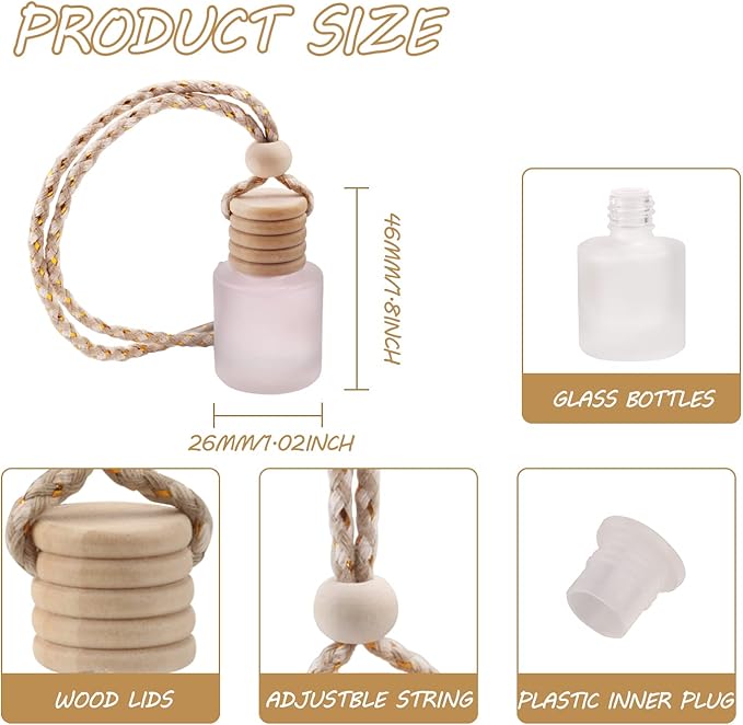 12 Pcs Car Hanging Air Freshener Perfume Bottle Empty Glass Bottle Pendant Aromatherapy Essential Oil Diffuser Bottle Car Hanging Ornaments Decor
