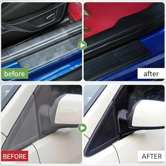 Car Interior Plastic Restorer Black, 5.3 Oz Car Trim Restorer with Sponge Applicator, Long-Lasting Waterproof Formula to Restore Faded Plastic & Rubber for Automotive