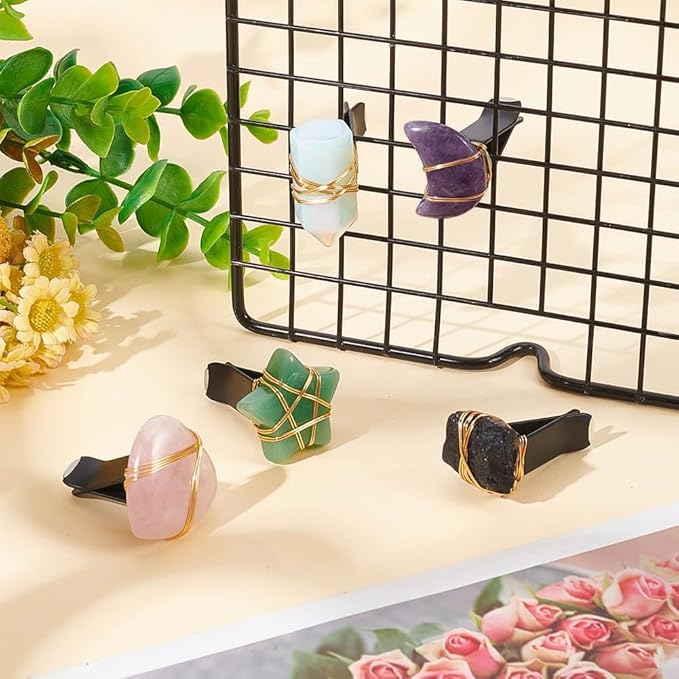 OLYCRAFT 5Pcs Star Heart Gemstone Car Vent Clips Natural Stone Car Air Vent Clip Quartz Crystals Cars Vents Clips Moon Stones Car-Accessories with Copper Wire for Cars Air Vents Accessory - 5 Style