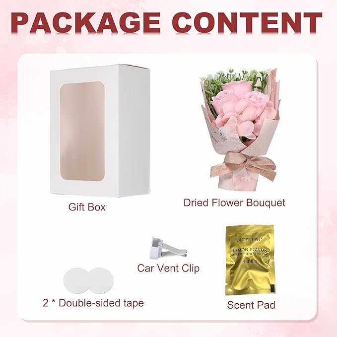 uxcell Pink Small Bouquet Car Air Freshener Vent Clips, Mini Decorative Rose Bouquet with Fragrance Diffuser for Women, Automotive Air Freshener Decoration, Style 1