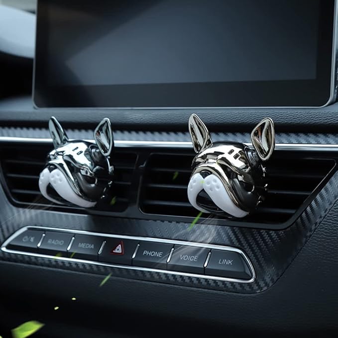 Katutude Car Essential Oil Diffuser Cute French Bulldog Car Air Freshener Perfume Decoration Car Air Conditioning Outlet Clip Aromatherapy Ornament, Silver