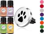 Wild Essentials Dog Paw Essential Oil Car Vent Diffuser Kit With Lavender, Lemongrass, Peppermint, Orange Oils, Stainless Steel Locket Pendant, 8 Refill Pads, Customizable Color Changing Air Freshener