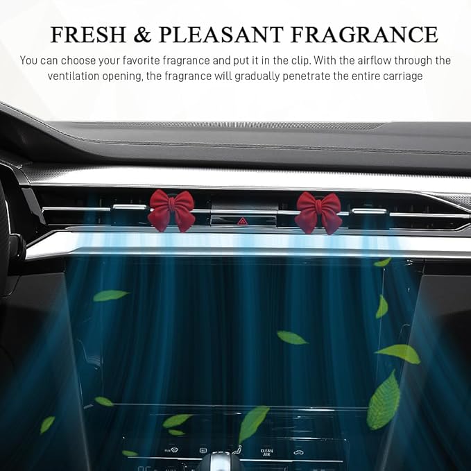 6PCS Bow Car Air Vent Clips, Cute Car Air Freshener Outlet Vent Clip, Coquette Bow Car Diffuser Perfume Clip, Universal Auto Air Conditioning Accessories for Women Girls (Red, 6PCS)