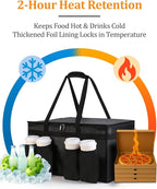 Bodaon Insulated Grocery Bags with 4 Cup Holders -Insulated Bags for Food Delivery with Zippered Top, Food Carrier for Catering, Pizza Bag and Cooler Bag for Takeout, Picnic, Shopping, Car Use