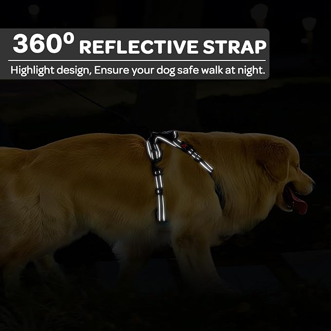 FURRYFECTION Plaid Dog Harness for Large Dogs, Reflective No Pull Adjustable Pet Vest with Front Clip, Leash, Easy Control Handle and Seat Belt, Black, L