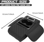 Car Armrest Cushion, 5 in 1 Center Console Cover with 2 Cup Holders, Phone Holder, Tissue Holder, Storage Bag, Multifunctional Leather Heightened Car Armrest Cushion for Most Cars（Black