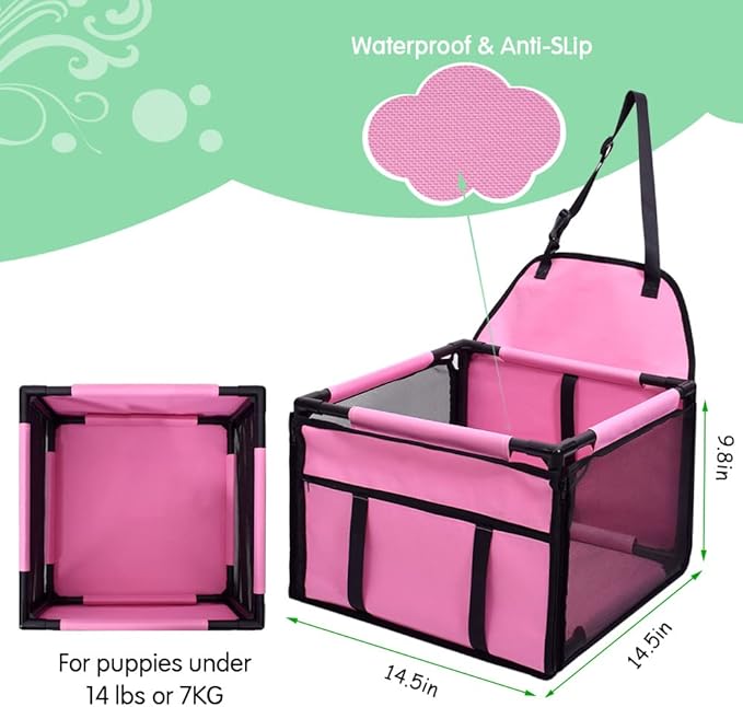 SWIHELP Dog Car Seat Puppy Portable Pet Booster Car Seat with Clip-On Safety Leash and Stable Fram, Anti-Collapse,Perfect for Small Pets