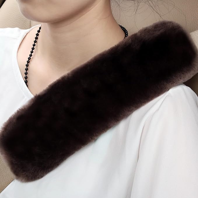 Soft & Cozy Australian Sheepskin Car Seat Belt Covers,2 Pack Fluffy Seatbelt Pads, Genunie Sheepskin Fur Shoulder Straps Cushions for Adults Kids Women and Men (Olive Brown)