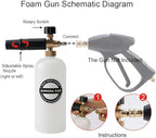 Foam Cannon with 1/4 Inch Quick Connector, 1 L Bottle Snow Foam Lance with 5 Pressure Washer Nozzle Tips, 3000PSI