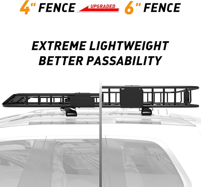 WILDROAD Roof Rack Cargo Basket, Upgraded 4” Fence Car Roof Basket, 43"x 39"x 4" Universal Car Top Luggage Holder Carrier Basket Fits for SUV Truck Cars