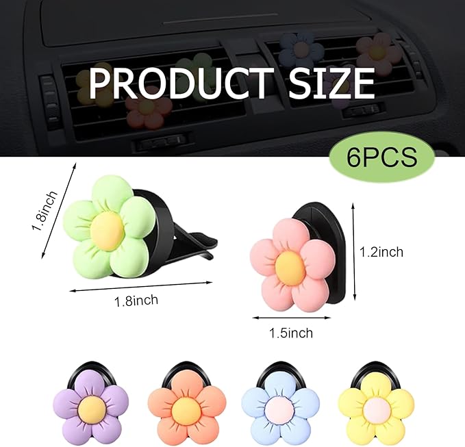 WZP 6PCS Car Air Vent Clips, Daisy Flower Vent Decor, Flower Air Freshener Auto Clips, Cute Flower Car Accessories for Women and Girls