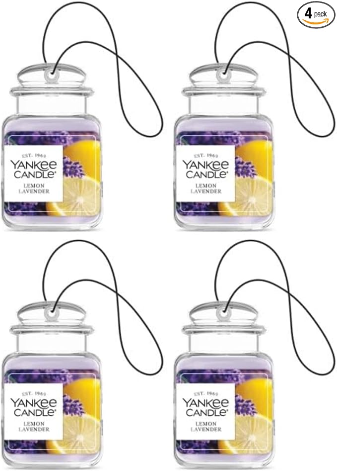 Yankee Candle Car Air Fresheners, Hanging Car Jar Ultimate, Neutralizes Odors Up To 30 Days, Lemon Lavender, 0.96 OZ (Pack of 4)