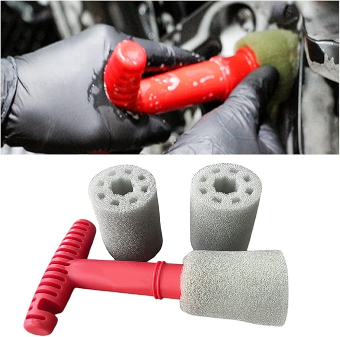 AICEL Car Wheel Detailing Brush, Removable Insert Lug Wash Nut Sponge Cleaner Tool for Wheels, Embedded Steel Ring Screw Cleaning Brush with Handle, Car Exterior Accessories Cleaning Tool Set