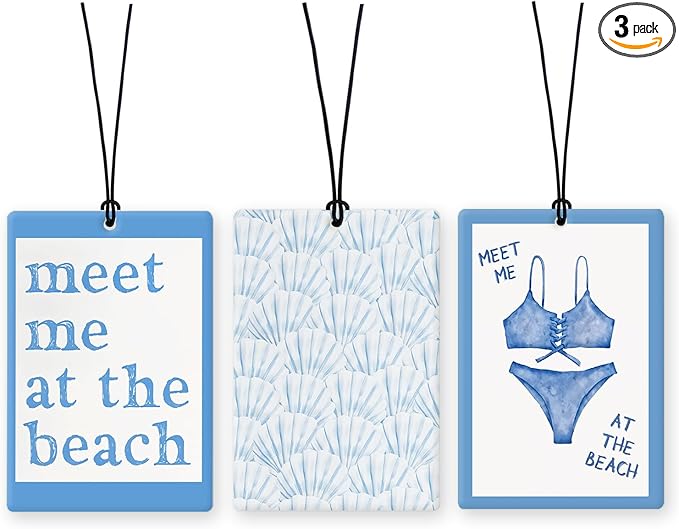 Lacama Blue Preppy Beach Car Air Freshener 3Pcs, Retro Meet Me at the Beach Seashell Cars Scents Air Freshener for Women Girls Gifts, Preppy Car Accessories Interior Mirror Decor Hanging