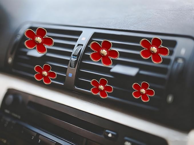 6pcs Colorful Daisy Flower Car Air Vent Clips, Car Air Outlet Freshener Clip for Auto Interior Decoration Accessories (Red)