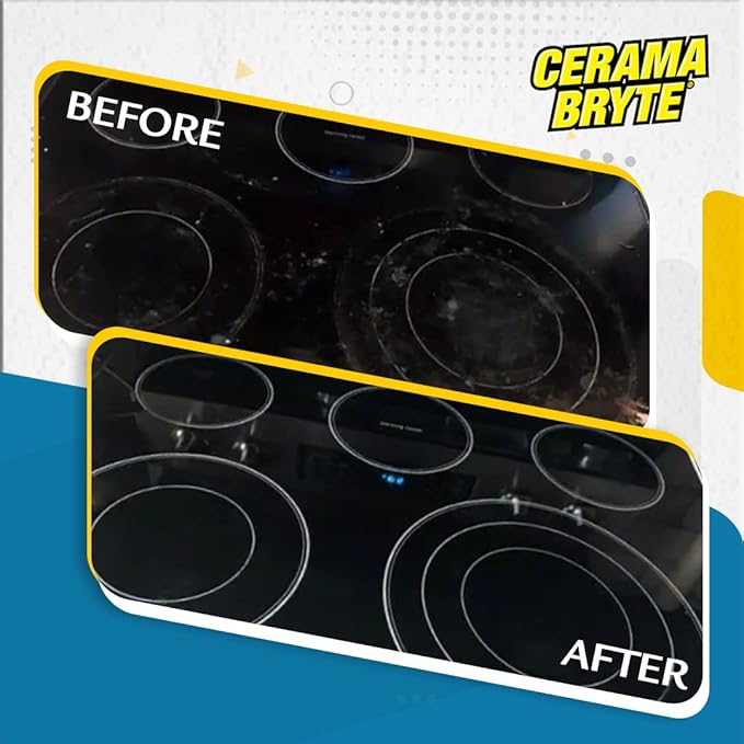 Cerama Bryte 3 x Scraper & 3 x Pad Kit Cooktop and Stove Top Cleaner for Glass - Ceramic Surfaces, 6 Piece Set