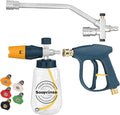 Sooprinse Pressure Washer Foam Cannon with Short Pressure Washer Gun, Dual Connector Accessory, Snow Soap Attachment for Car Wash, 5 Nozzles Tips with 1/4” Quick Connect， 4000 PSI